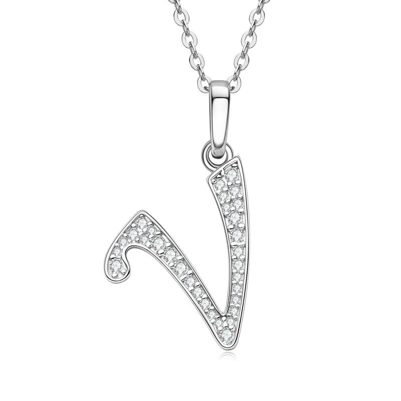 A-Z Name Necklace 26 Letter Initial Moissanite Pendant Real Silver 925 for Couples Women Men Valentine's Day