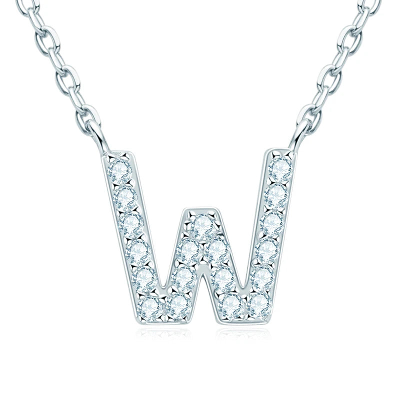 Charm Pendant 1.4mm D Color Moissanite Diamond Necklace Initial 26 Letter Name Necklace Silver for Women Kids Girls