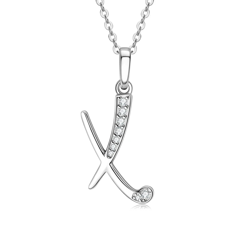 A-Z Name Necklace 26 Letter Initial Moissanite Pendant Real Silver 925 for Couples Women Men Valentine's Day