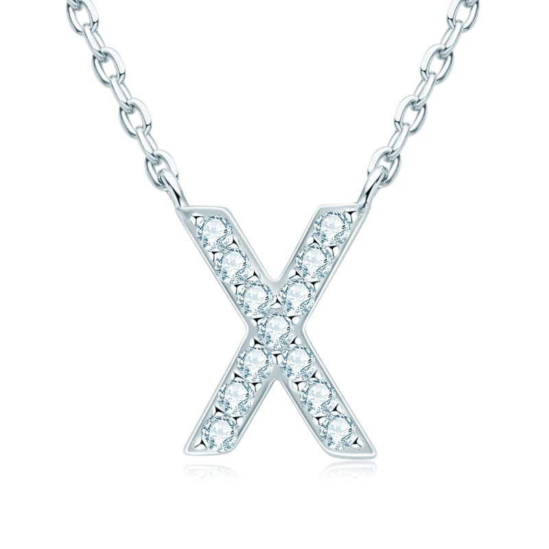 Charm Pendant 1.4mm D Color Moissanite Diamond Necklace Initial 26 Letter Name Necklace Silver for Women Kids Girls