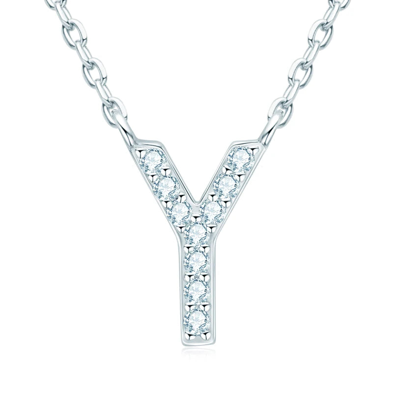 Charm Pendant 1.4mm D Color Moissanite Diamond Necklace Initial 26 Letter Name Necklace Silver for Women Kids Girls