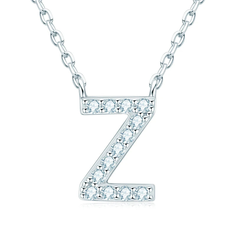 Charm Pendant 1.4mm D Color Moissanite Diamond Necklace Initial 26 Letter Name Necklace Silver for Women Kids Girls