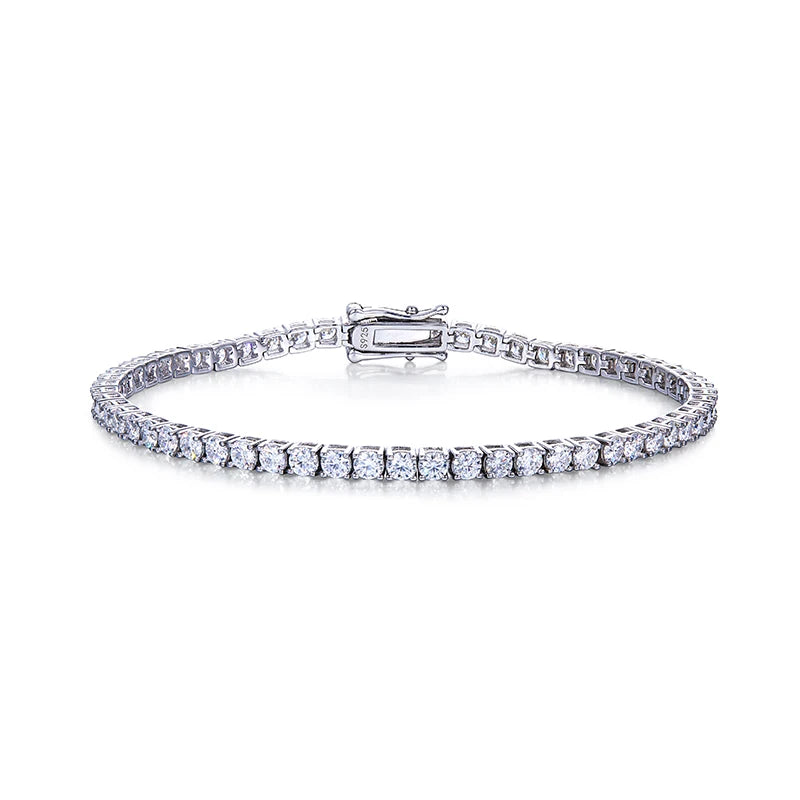 Fine Jewelry VVS 3mm Mossanite Iced Tennis Bracelet 925 Sterling Silver Sparkling Moissanite Chain Luxury Bracelets & Bangles