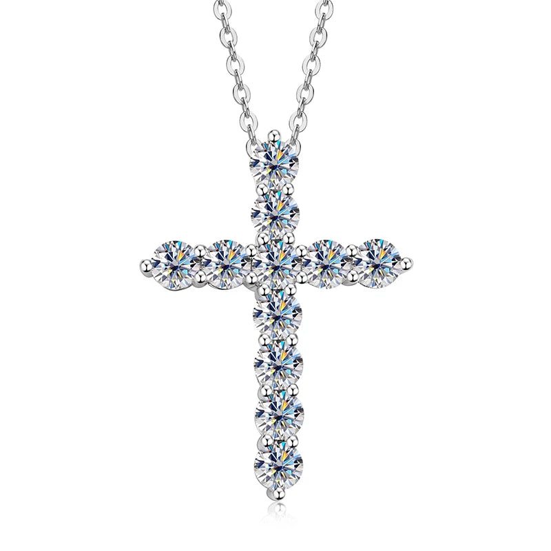 2.2mm&2mm&1.8mm&1.5mm&1.2mm1.1mm&1mm&0.9mm Moissanite Cross Pendant Necklace Silver 925 for Christian Women Men