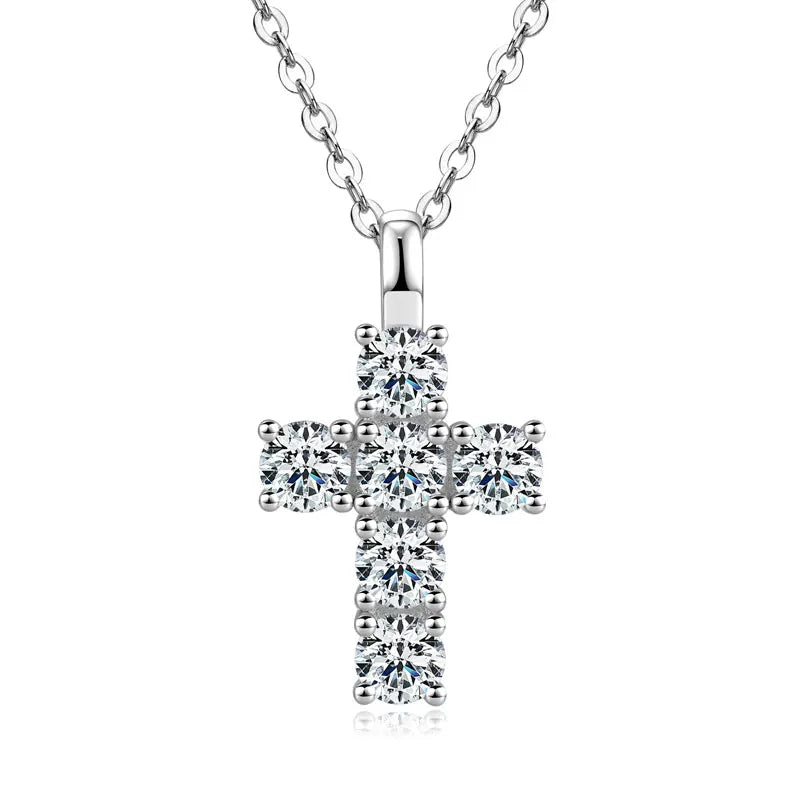 2.2mm&2mm&1.8mm&1.5mm&1.2mm1.1mm&1mm&0.9mm Moissanite Cross Pendant Necklace Silver 925 for Christian Women Men