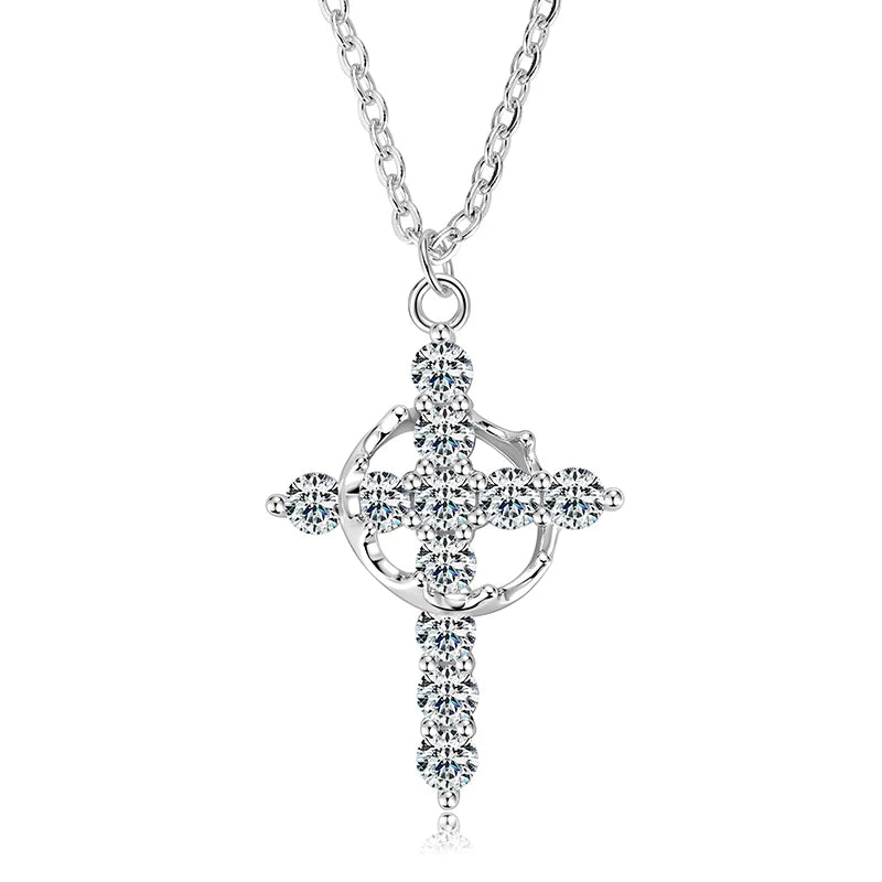 2.2mm&2mm&1.8mm&1.5mm&1.2mm1.1mm&1mm&0.9mm Moissanite Cross Pendant Necklace Silver 925 for Christian Women Men