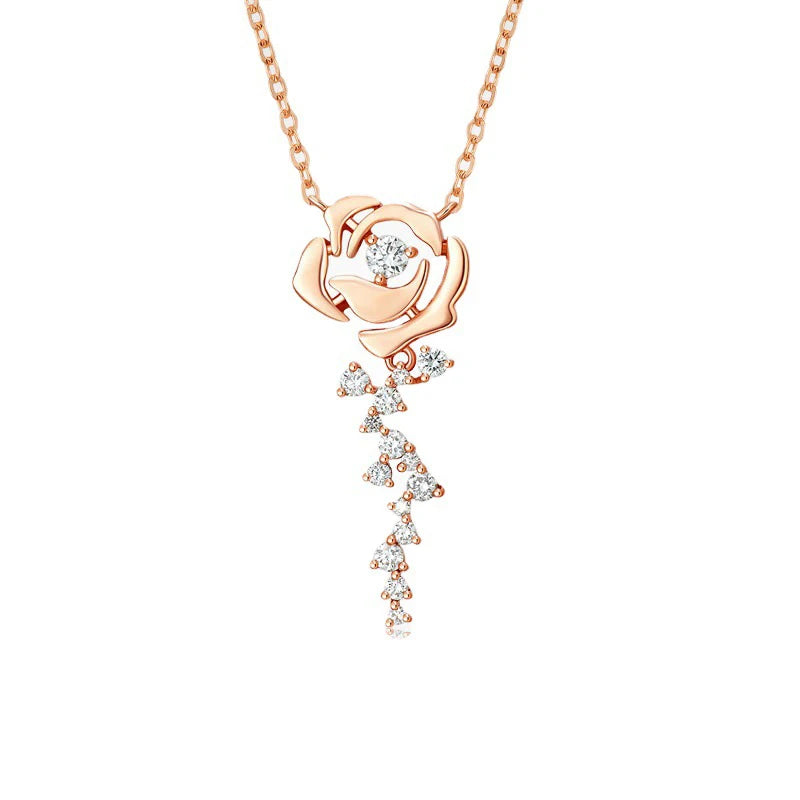 High Quality 925 Sterling Silver Round Cut 3.5mm Moissanite Stone Necklace Luxury Rose Flower Pendant