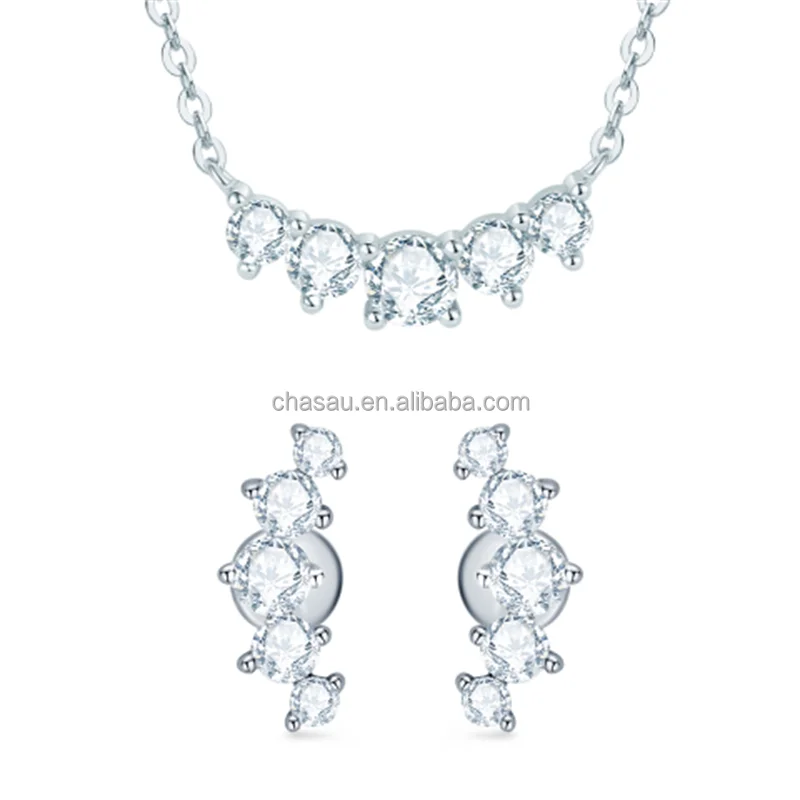 Chasau 925 Sterling Silver 1.0CT Cross Princess Cut Black Moissanite Earrings Pendant Necklace Set for Women and Girls