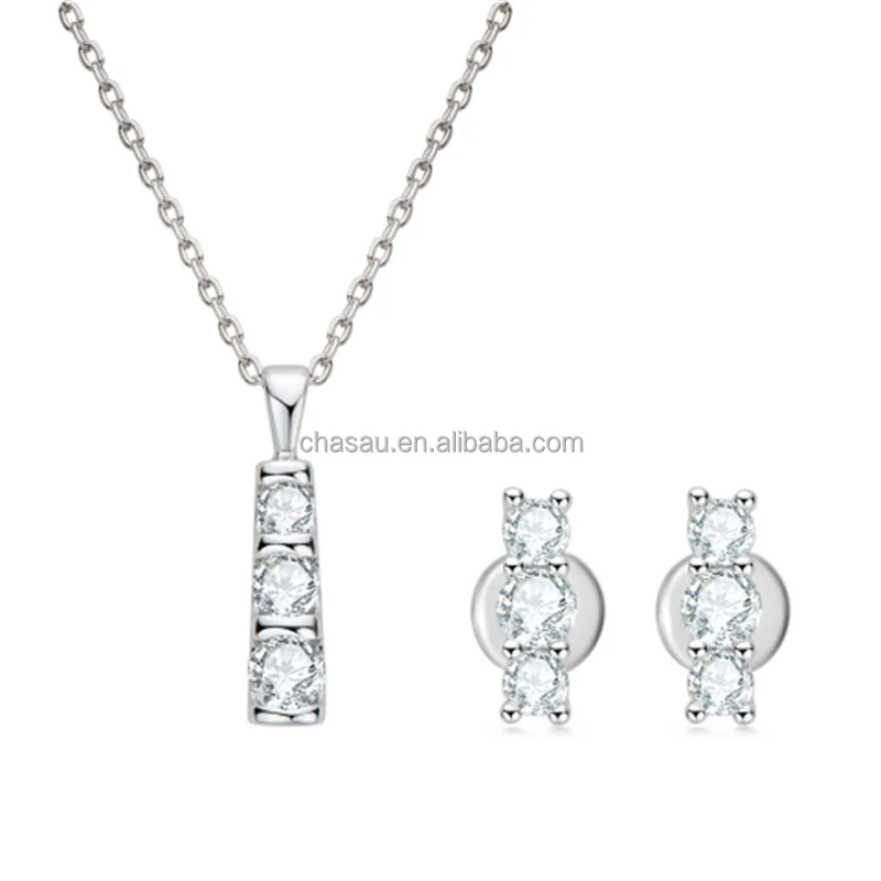 Chasau 925 Sterling Silver 1.0CT Cross Princess Cut Black Moissanite Earrings Pendant Necklace Set for Women and Girls