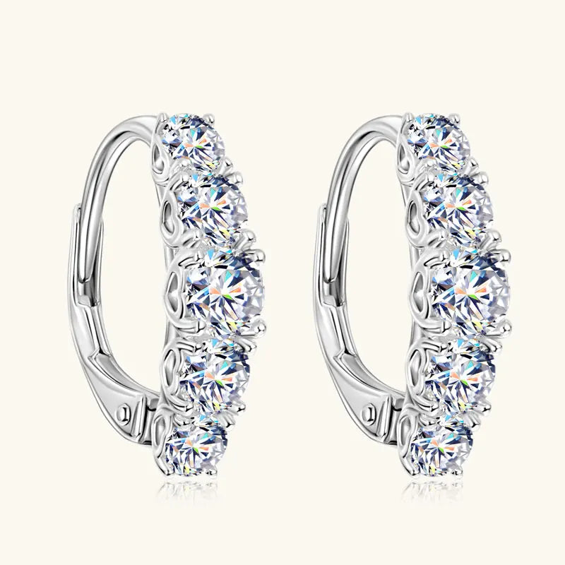 Women's 925 Silver Engagement Earrings with 4mm 3.5mm 3mm Moissanite Clasp Hoop Style Accent Stones for Stylish Looks