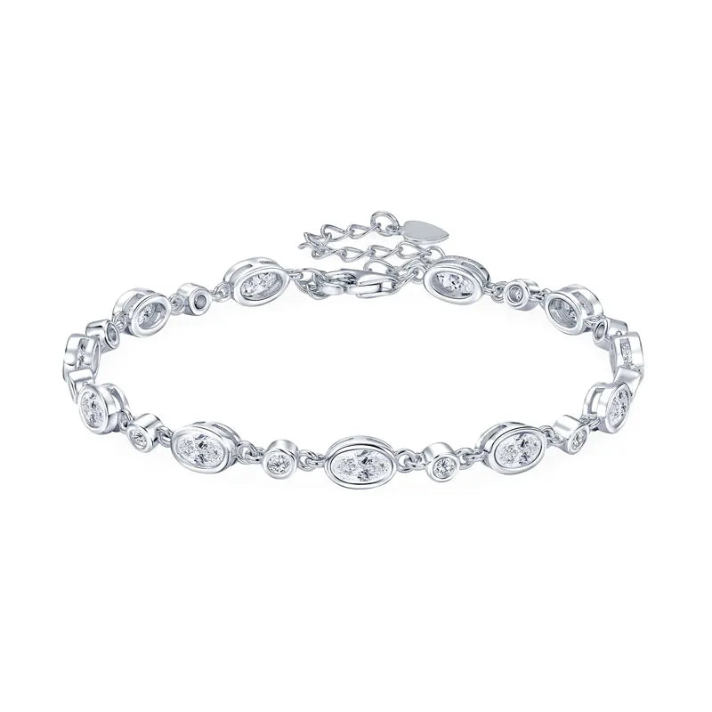 Latest Design Elegant Personalized 925 Silver Round 2mm&3x5mm Oval Cut Moissanite Fashion Tennis Pave Bracelet for Women
