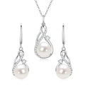 Hot Selling Exquisite Fashion 8-8.5mm 9.5-10mm Bread-shaped Pearl Infinity Earring Pendant Necklace Jewelry Set for Women Gift