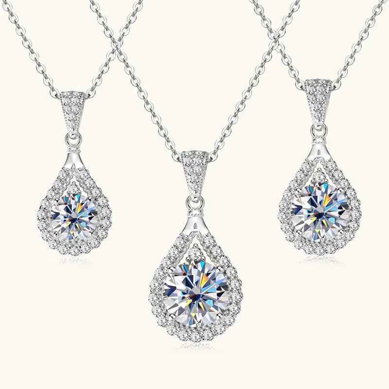 Classic Luxury Dainty 925 Silver Round Teardrop Necklace 6.5MM 8MM 9MM Moissanite Gourd Shaped Pendant Necklace for Women