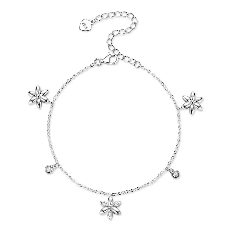 Adjustable Fashion Style S925 Silver Mossanite 2mm & 2.5mm Round Fine Flower Pendant VVS Moissanite Bracelet for Women Girls