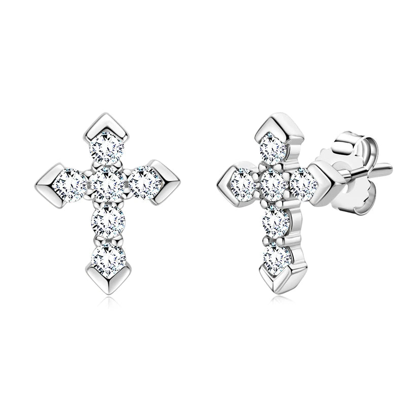 Chasau GRA Certified Delicate Hypoallergenic Daily 925 Silver VVS 2.3mm Design Moissanite Cross Studs Earrings for Men Women