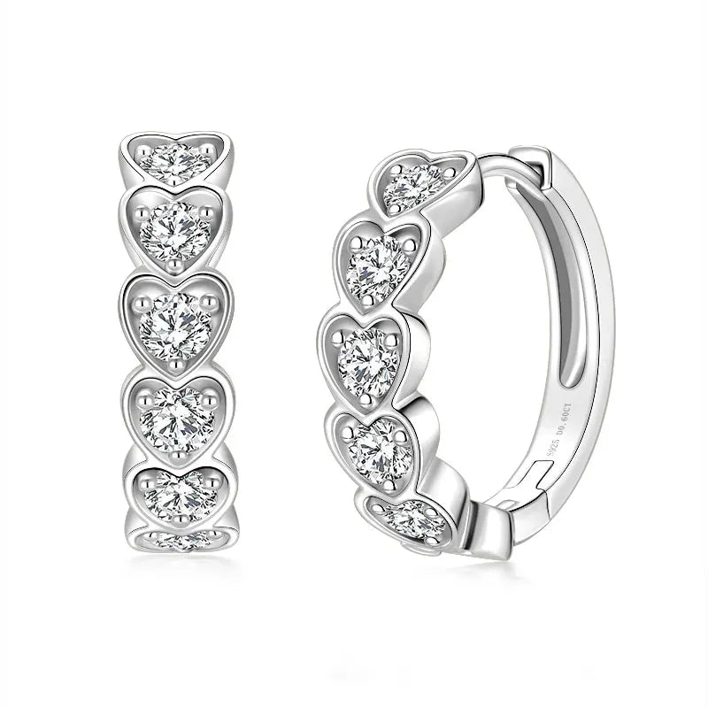Wedding Design Lady Heart-shaped Earring 925 Silver Gold Plated Jewelry 3mm 0.10ct Moissanite Heart Hoop Earrings for Women