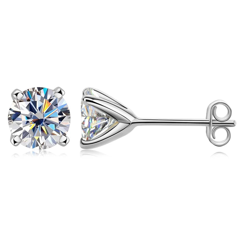 Simple Classic Lab Diamond Earrings 4 Claw 925 Sterling Silver Hypoallergenic 6.5mm 1 Carat Moissanite Stud Earrings