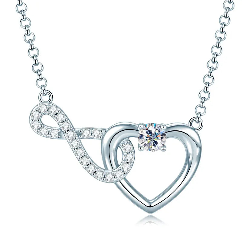 Wholesale Hot Selling Jewelry 925 Silver 4mm&1.3mm Moissanite Infinity Heart Shaped Wedding Pendant Necklace for Women