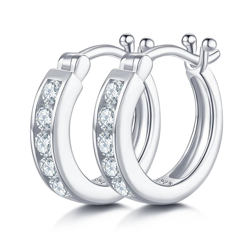 Hot Sell 925 Sterling Silver 2.2mm 0.04CT Moissanite Trendy Personality Single Row Hoop Earrings for Women