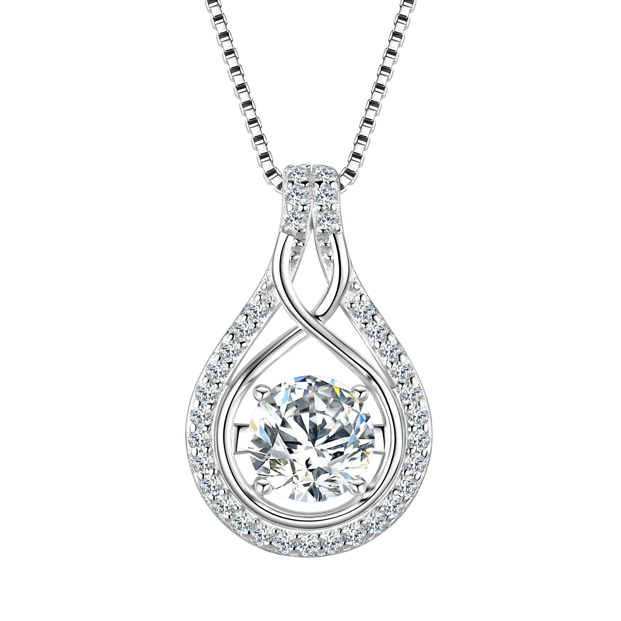 Classic Luxury Sterling Silver 925 6.5mm & 1.1mm Round Moissanite Wonderful Infinity Pendant Necklace for Women