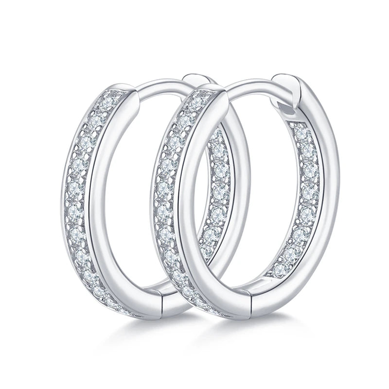 D Color VVS1 Clarity Brilliant Round Cut 1.2mm Moissanite Single Row Inside Out Hoop 925 Sterling Silver Earrings for Women