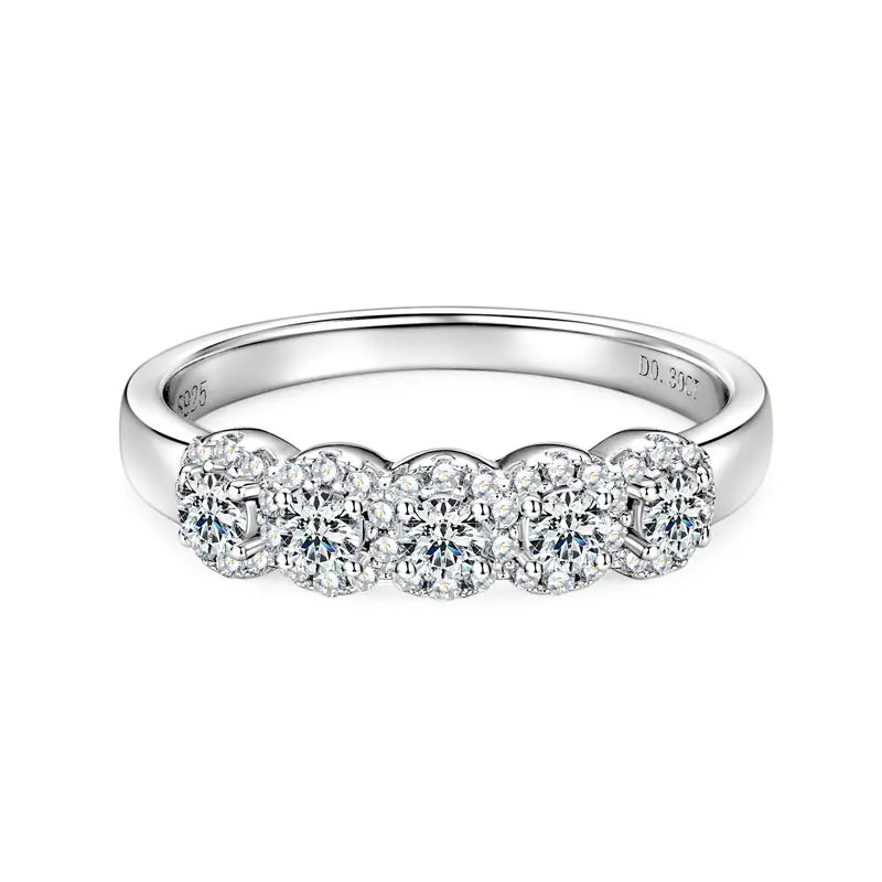 2025 New Anniversary Gift Ring 925 Silver 2.5mm Moissanite Halo Classic Engagement Five-Flower Ring for Women