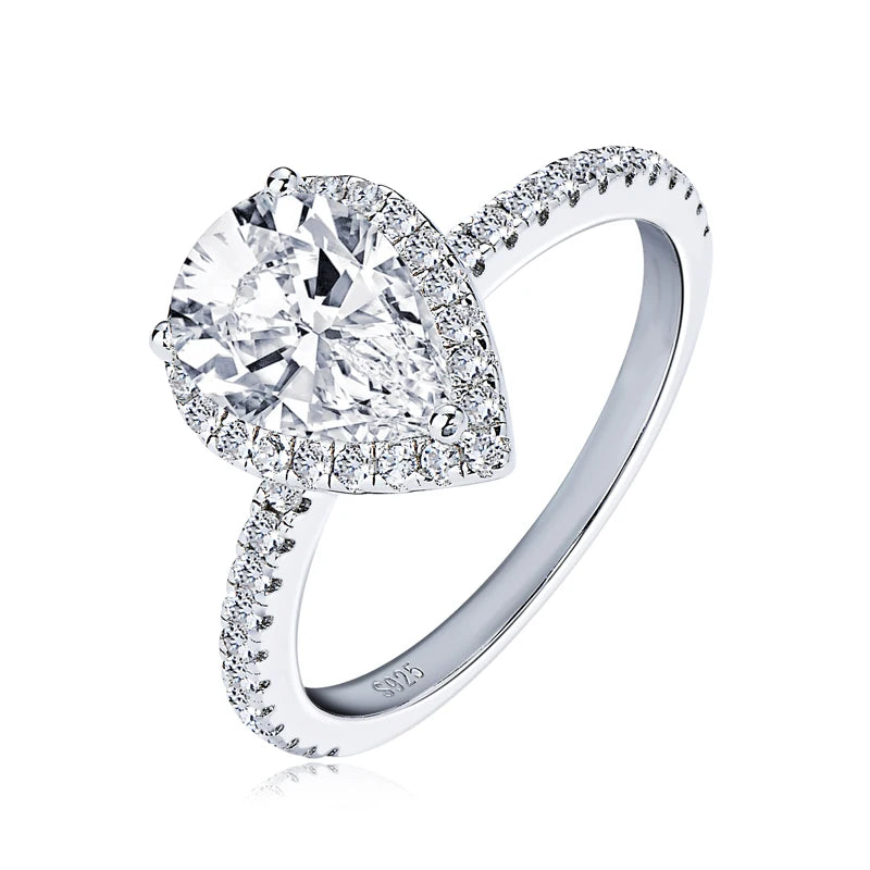 GRA Wedding Band Jewelry 925 Sterling Silver 2ct Pear Cut D Moissanite Halo Engagement Ring Promise Wedding Rings for Women