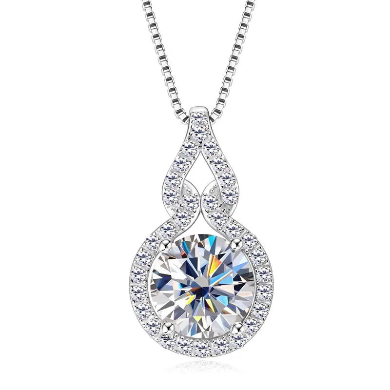 GRA Certified 925 Sterling Silver 8mm Classic 2ct Moissanite Pendant Necklace Diamond Charm for Women