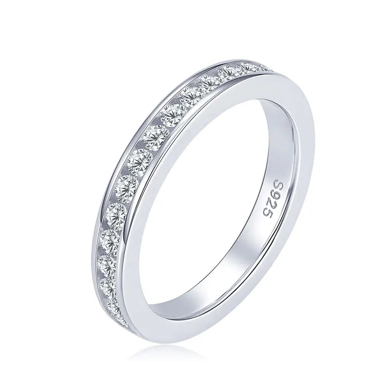 Fashion 925 Silver Channel Set 2mm 0.03ct Round Moissanite Ladies Half Eternity Wedding Band for Women Anniversary Ring
