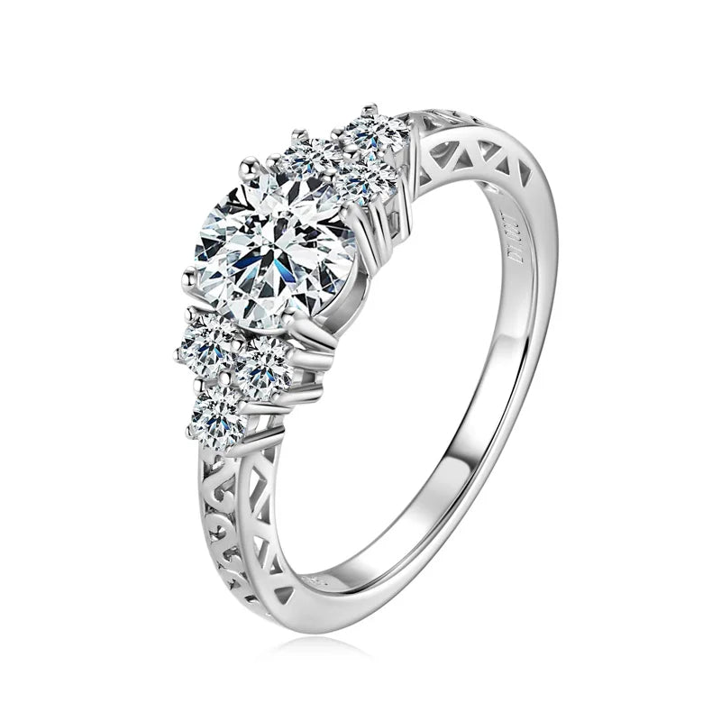 New Design Silver Wedding Promise 1ct Moissanite Stone Women 6.5mm 1.0 Carat 925 Sterling Silver Wedding Ring for Engagement