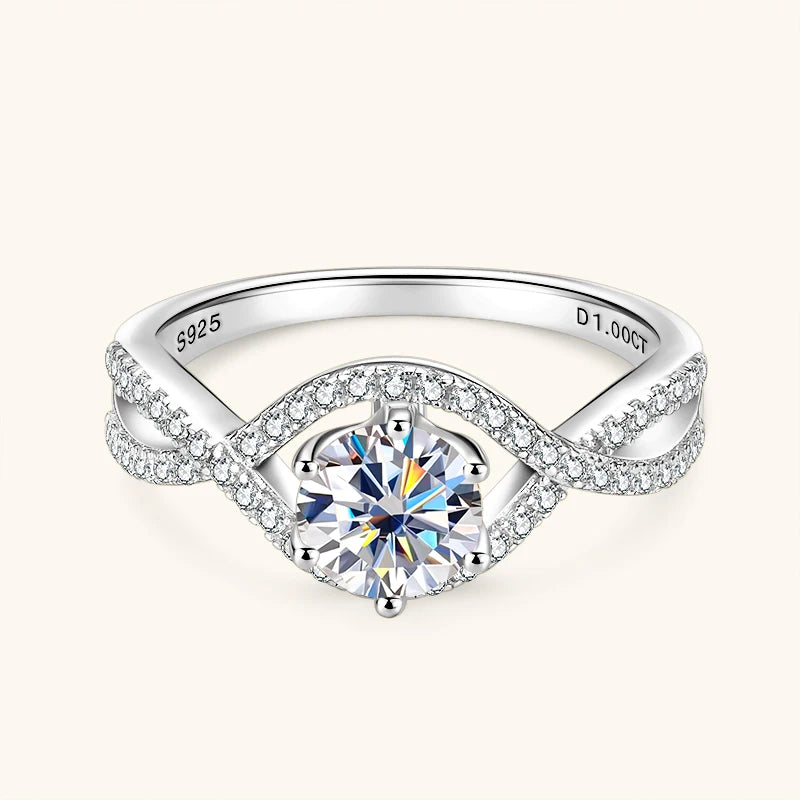Fine Jewelry Classic Engagement Wedding Infinity 925 Silver Six Claw 6.5MM 1.0CT Moissanite Twist Shank Ring for Women