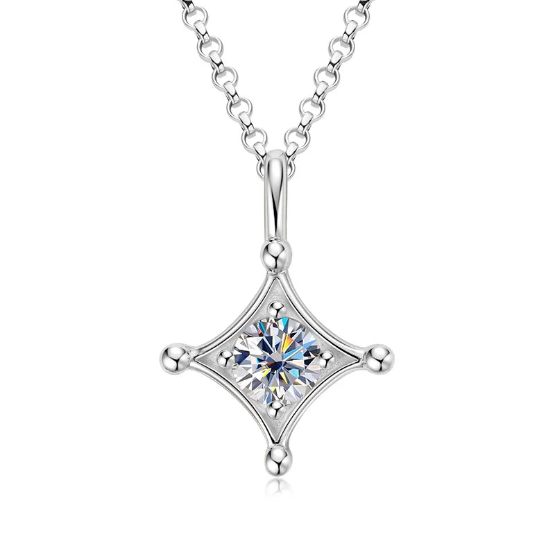 Real Moissanite Star Pendant Diamond Necklace 5.0mm Round Four Pointed Star Charm Necklace Silver 925 Original Jewelry