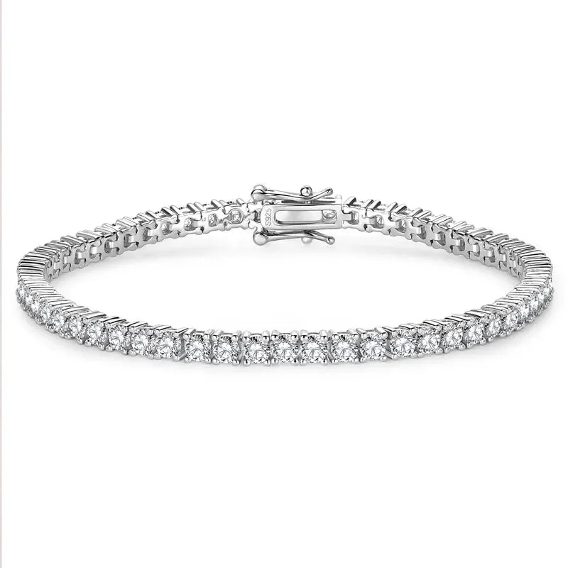 Hip Hop Men Jewelry White 14k Gold Plated 925 Sterling Silver Cluster Moissanite 3mm Tennis Chain Bracelet for Women