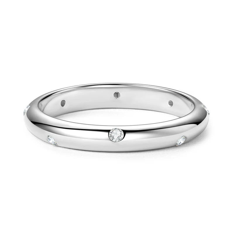 Delicate Daily Jewelry 14K Gold Plated 925 Sterling Silver All Moissanite Dome Burnish Setting Wedding Band Ring for Lovers