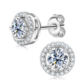 Most Popular 18K White Gold Plated 925 Silver Round Cut Classic 5mm 0.5ct Moissanite Halo Stud Earrings for Women Men