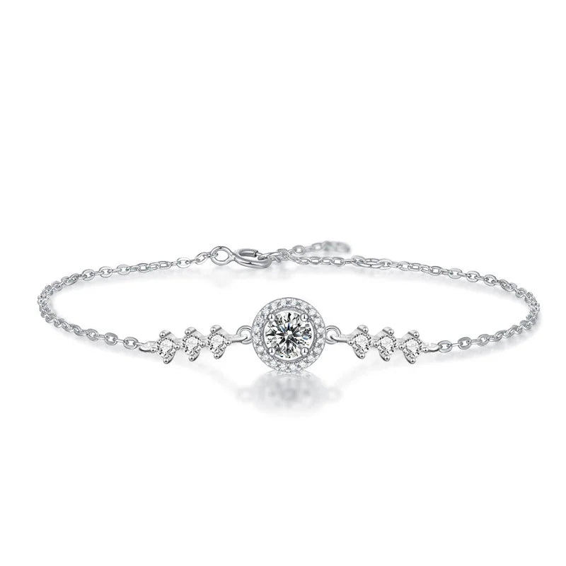 925 Sterling Silver Hand Chain Jewelry Gift Exquisite Adjustable Chain Link Infinity Bead Moissanite Bracelet for Women Girls