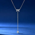 Unique Style 925 Silver 6.5mm 1ct & 1.5mm Round Moissanite Fashion Ladies Y Shape Bow Adjustable Y Lariat Butterfly Necklace