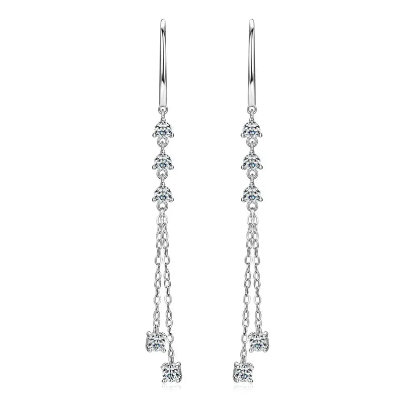 Women's Chain Earrings 925 Sterling Silver 1.00CTTW Round Moissanite Drop Earrings for Women