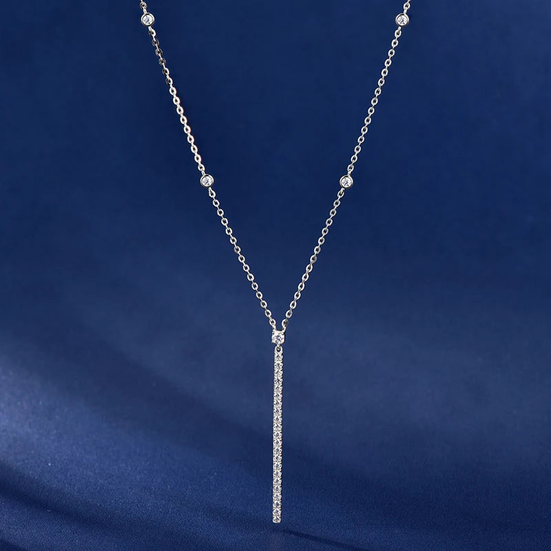 Long Drop Pendant Necklace 925 Silver 2.5mm&2mm&1.5mm Moissanite Fashion Barrette Necklace for Women