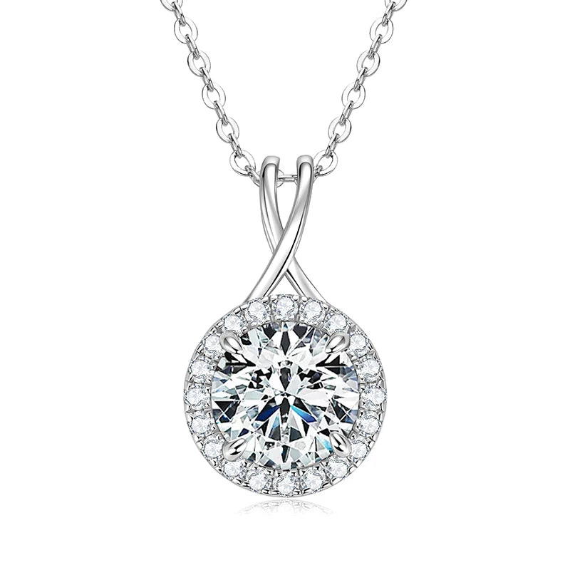 Hot Selling Charms 925 Silver Round-Cut 8mm 2.0ct Moissanite Pendant Cross Design Necklace for Women with Certificate