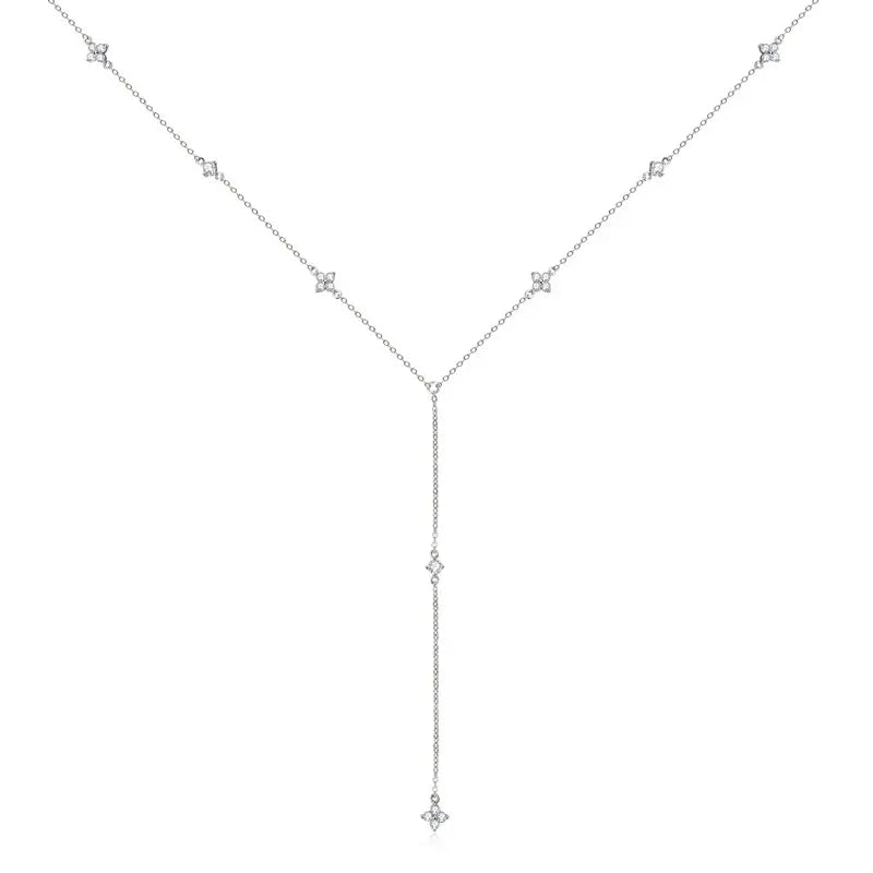 Stylish 925 Silver 2mm 3mm Round Moissanite Four-leaf Clover Fashion Necklace for Women Trendy Clavicle Chain Daily Commute