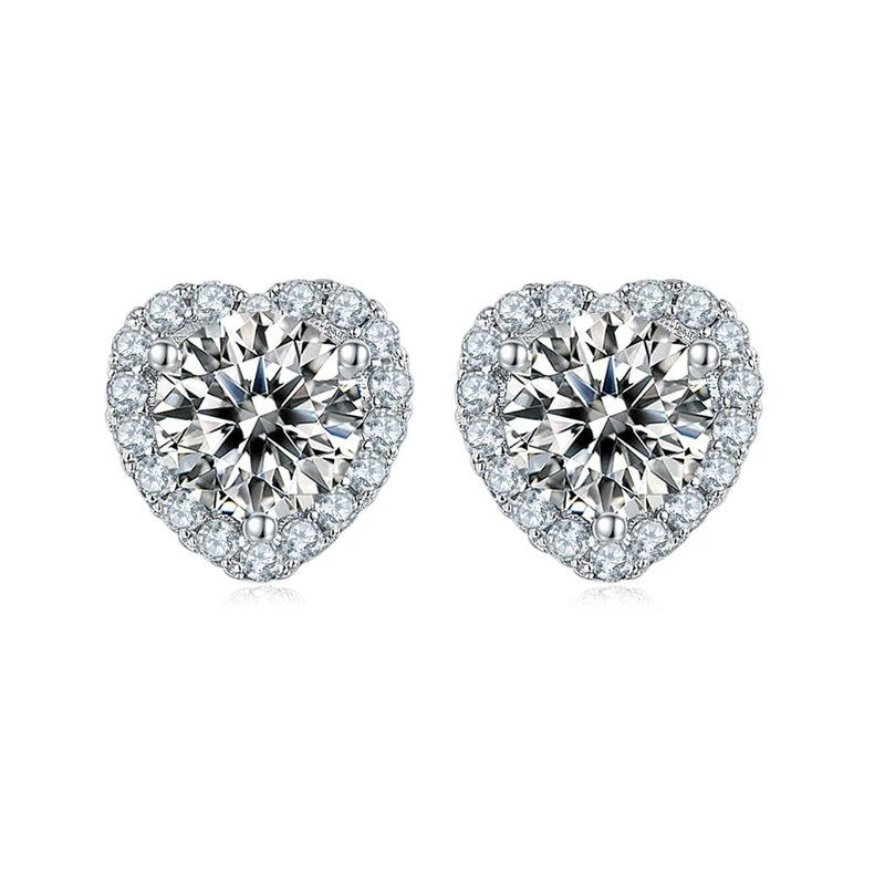 Fine Jewelry Wedding Heart-Shaped 925 Silver Round Moissanite 5.0mm 0.5ct Heart VVS Studs Earrings for Women Gift Ladies