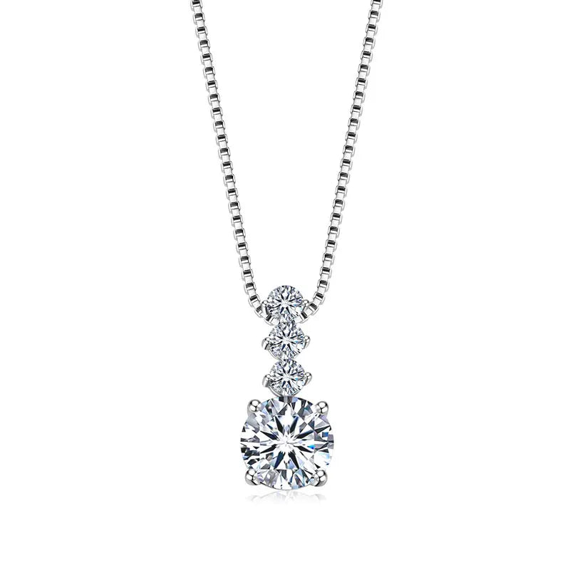 Geometric Wedding Unique Design 925 Silver Round VVS1 D Color 6.5mm 1.0ct 2.5mm Moissanite Pendant Necklace for Women