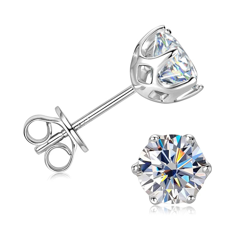 Latest Style High Quality 5mm Moissanite 925 Sterling Silver Eco Friendly 6-claw Classic Stud Earrings