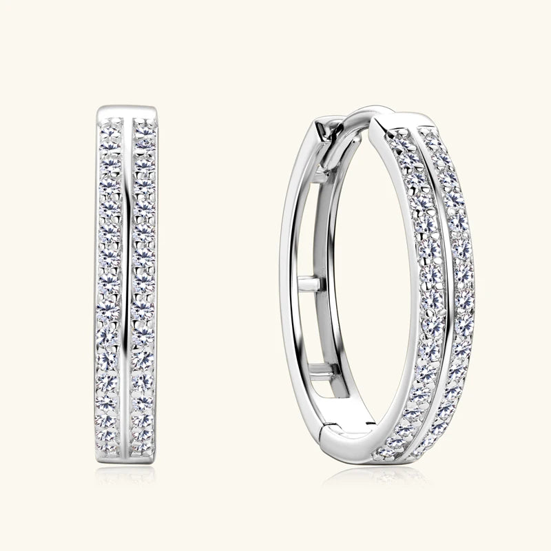 925 Sterling Silver Round Moissanite Piercing Engagement Jewelry Double Row Trend Hoop Earrings for Women