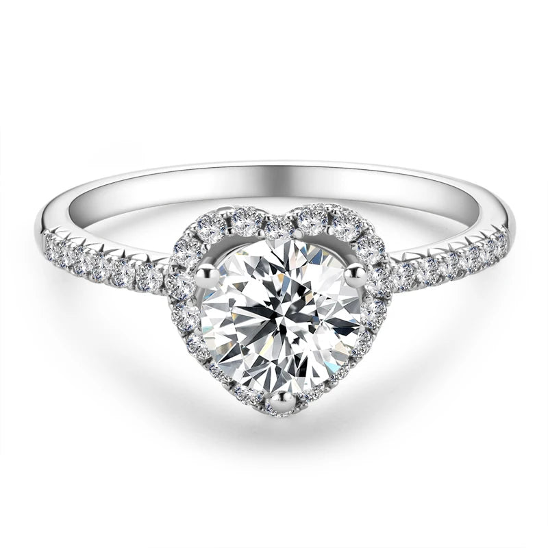 Classic Fashion Women Luxury Round Cut 1ct 1.0ct 1 Carat 6.5mm Moissanite S925 Sterling Silver Heart Wedding Rings Gift