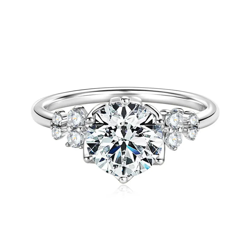 Trendy Luxury Fashion Women Fine Jewelry 2ct 2.0ct 2 Carat 8mm Six Claw Moissanite S925 Sterling Silver Wedding Engagement Ring