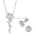 Chasau 925 Sterling Silver Moissanite Rose Flower Pendant Silver Rose Gold Earrings & Pendant Necklace Jewelry Set for Women
