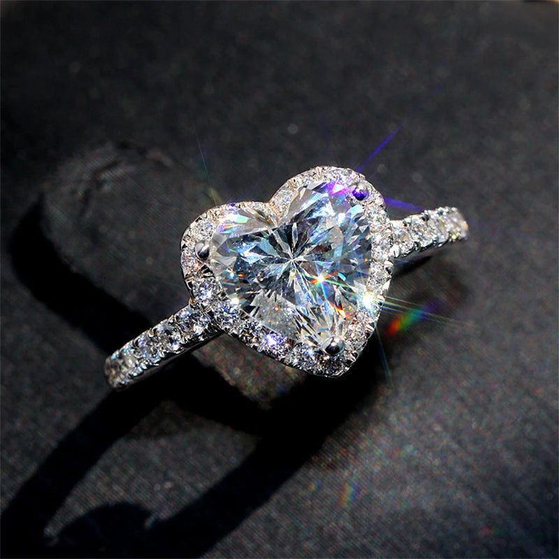 High Quality 925 Silver 1CT 6.5x6.5mm Heart D Color VVS1 Moissanite Wedding Engagement Ring for Women Classic Heart Design