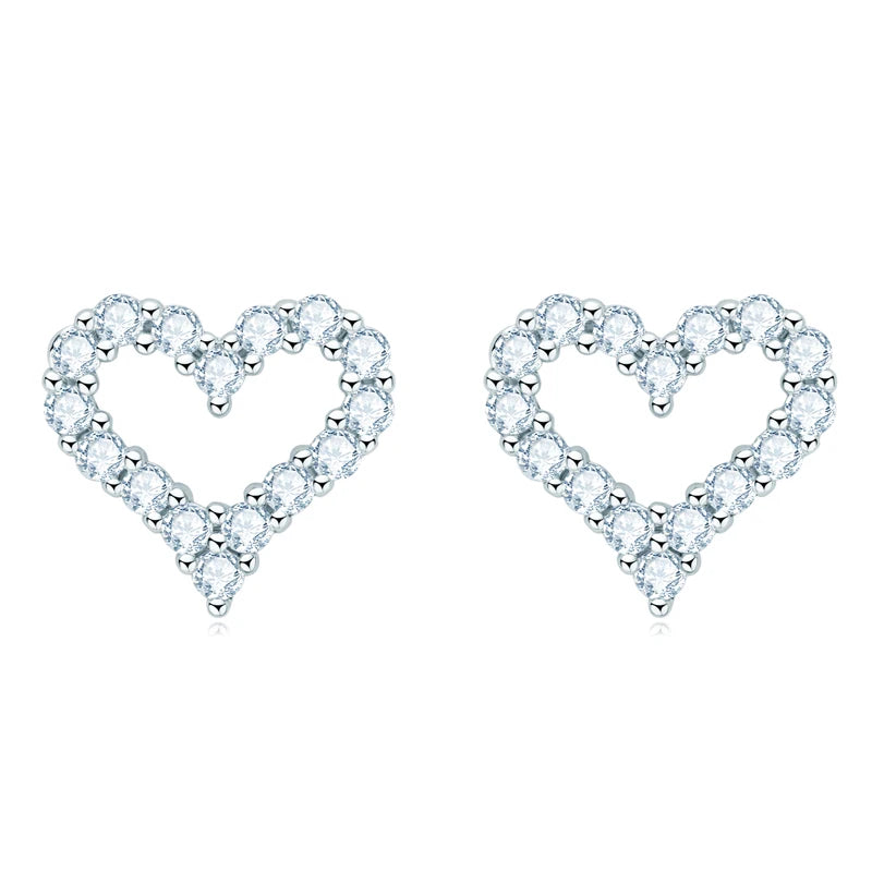 China Factory Original Design GRA Certification 2mm 0.03CT Moissanite 925 Sterling Silver Heart Stud Earrings